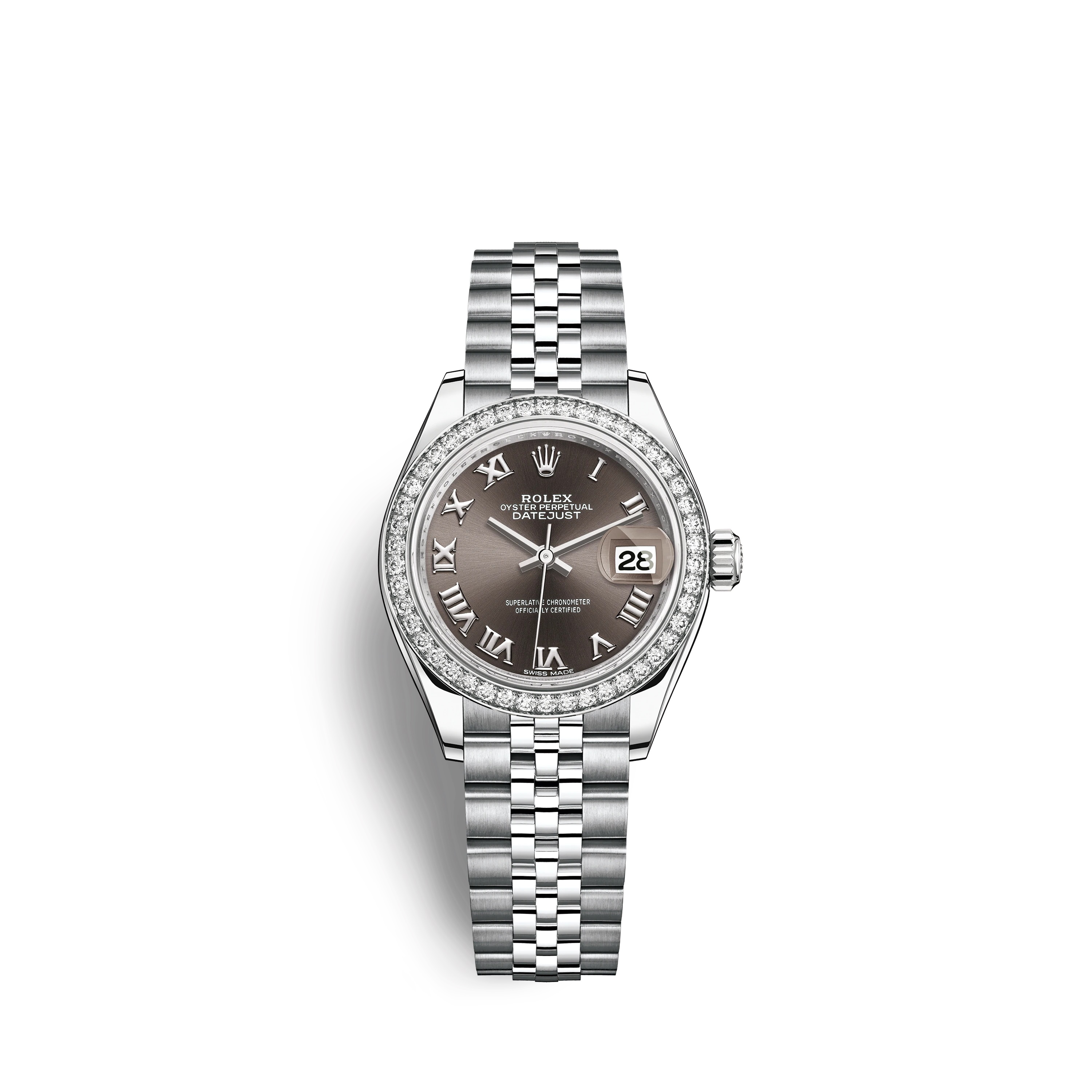Lady-Datejust 28 279384RBR White Gold & Stainless Steel Watch (Dark Grey) - Click Image to Close