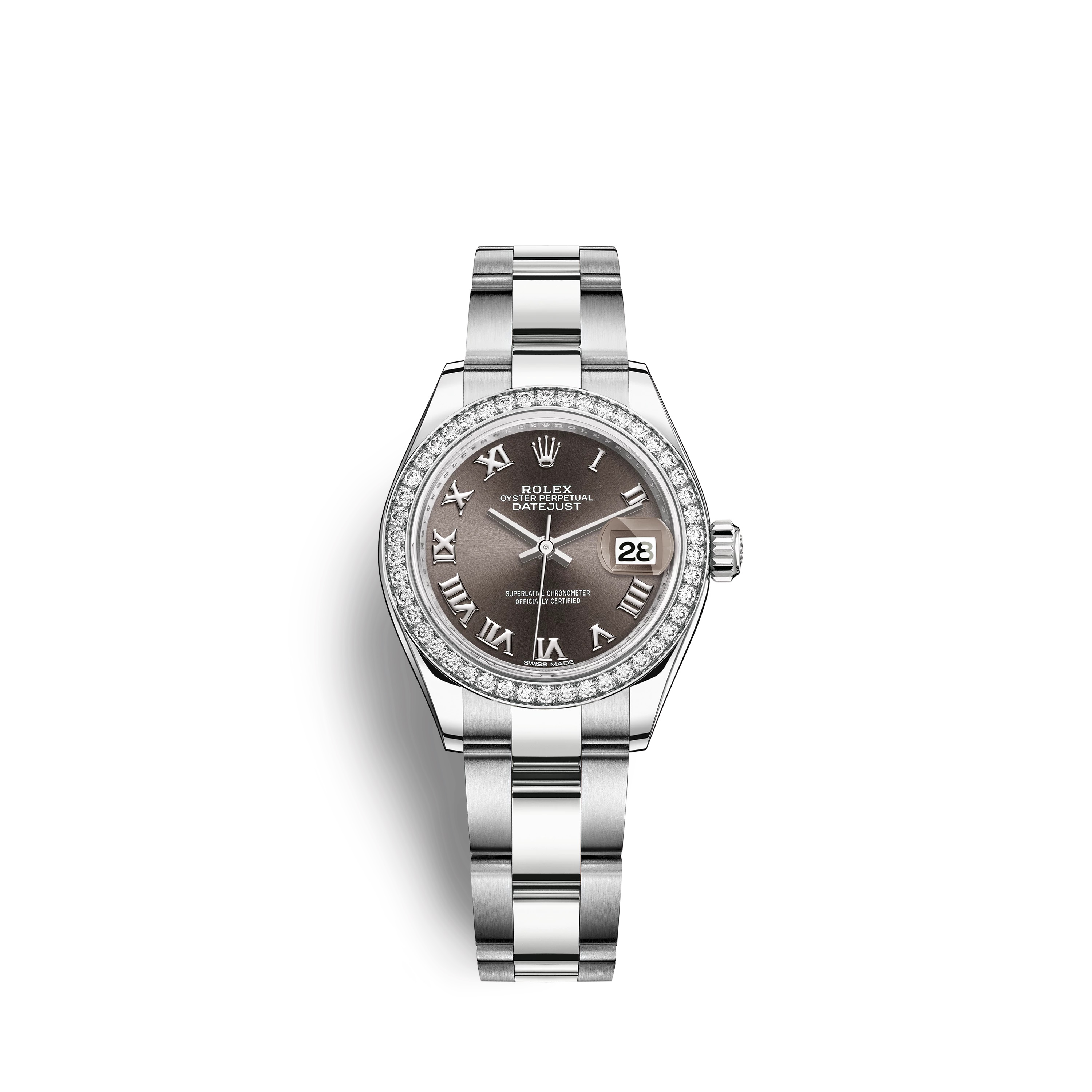 Lady-Datejust 28 279384RBR White Gold & Stainless Steel Watch (Dark Grey)