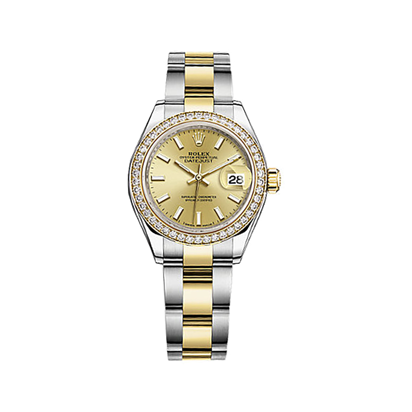 Lady-Datejust 28 279383RBR Gold & Stainless Steel & Diamonds Watch (Champagne)