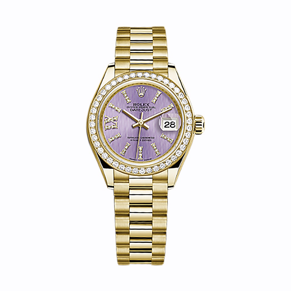 Lady-Datejust 28 279138RBR Gold Watch (Lilac Set with Diamonds)