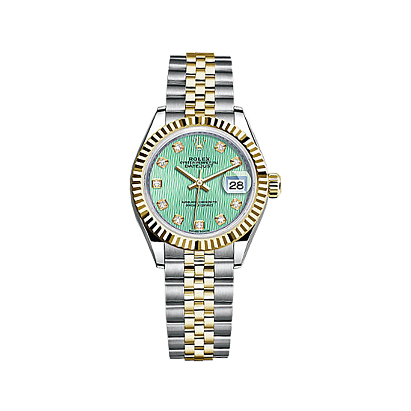 Lady-Datejust 28 279173 Gold & Stainless Steel Watch (Mint Green Set with Diamonds)