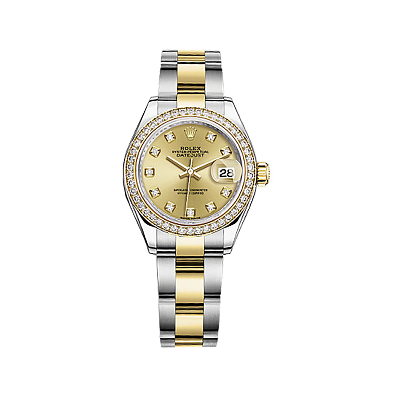 Lady-Datejust 28 279383RBR Gold & Stainless Steel & Diamonds Watch (Champagne Set with Diamonds)