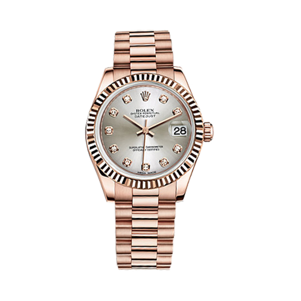Datejust 31 178275f Rose Gold Watch (Silver Set with Diamonds)