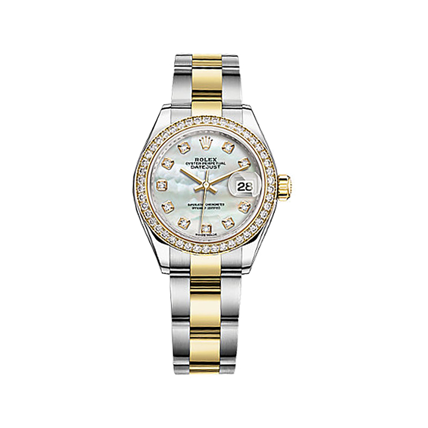 Lady-Datejust 28 279383RBR Gold & Stainless Steel & Diamonds Watch (White Mother-of-pearl Set with Diamonds)