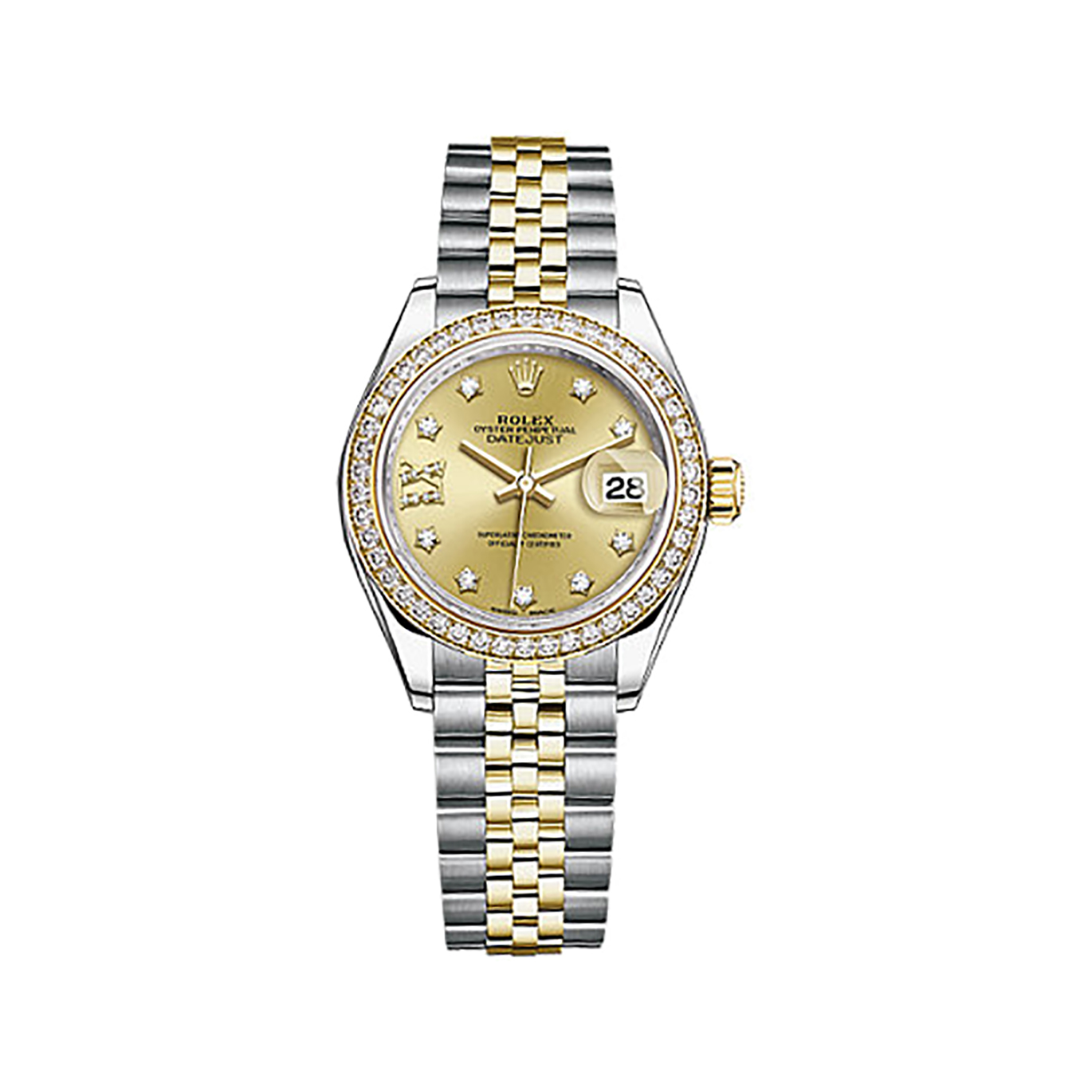 Lady-Datejust 28 279383RBR Gold & Stainless Steel & Diamonds Watch (Champagne Set with Diamonds)