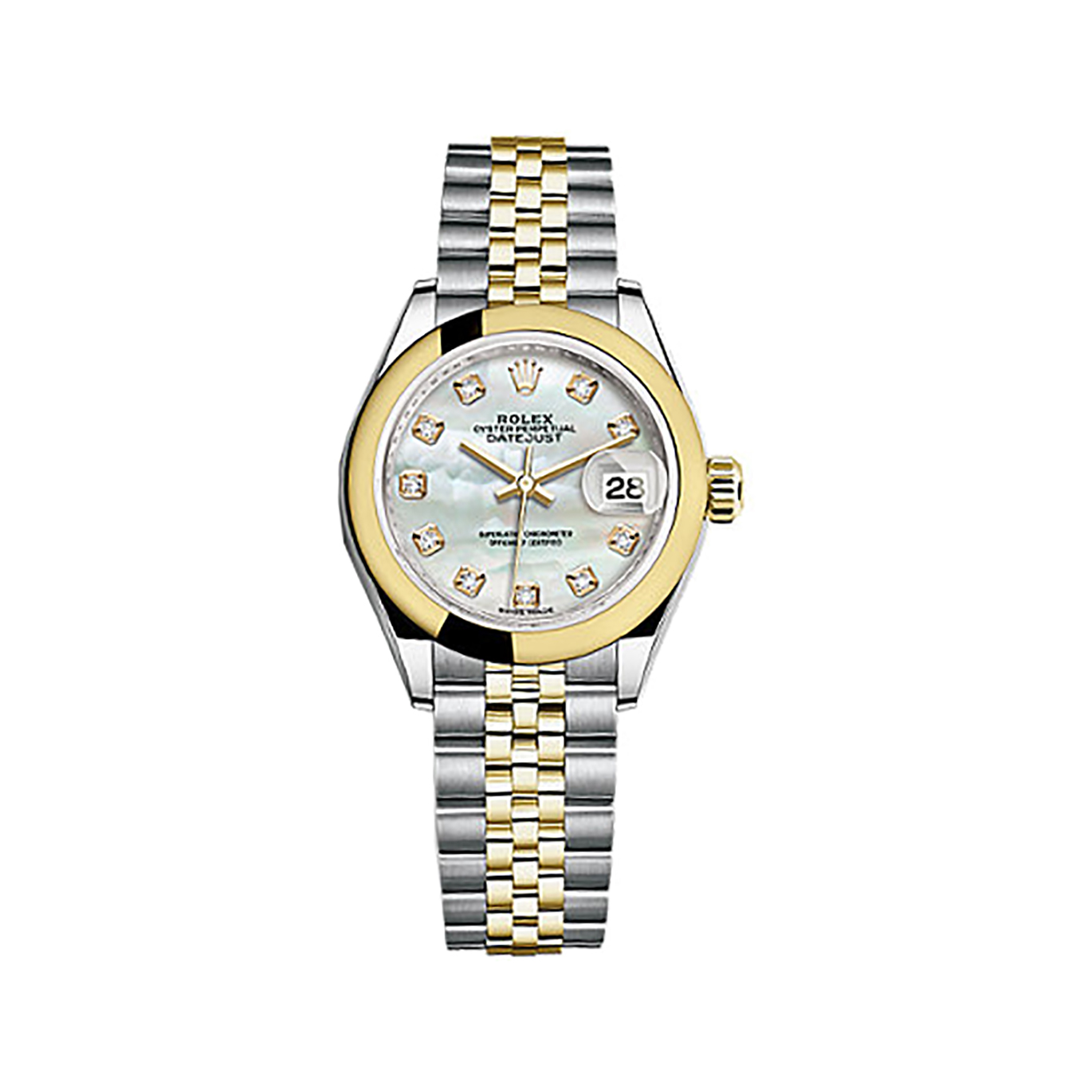 Lady-Datejust 28 279163 Gold & Stainless Steel Watch (White Mother-of-pearl Set with Diamonds)