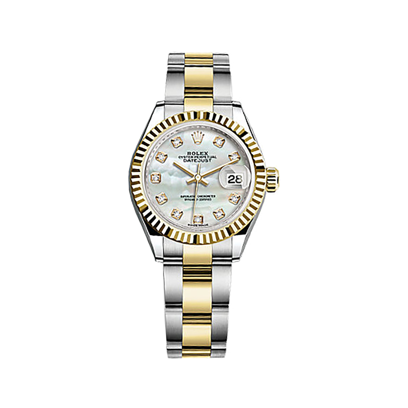 Lady-Datejust 28 279173 Gold & Stainless Steel Watch (White Mother-of-pearl Set with Diamonds)