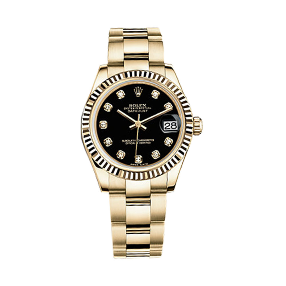 Datejust 31 178278 Gold Watch (Black Set with Diamonds)
