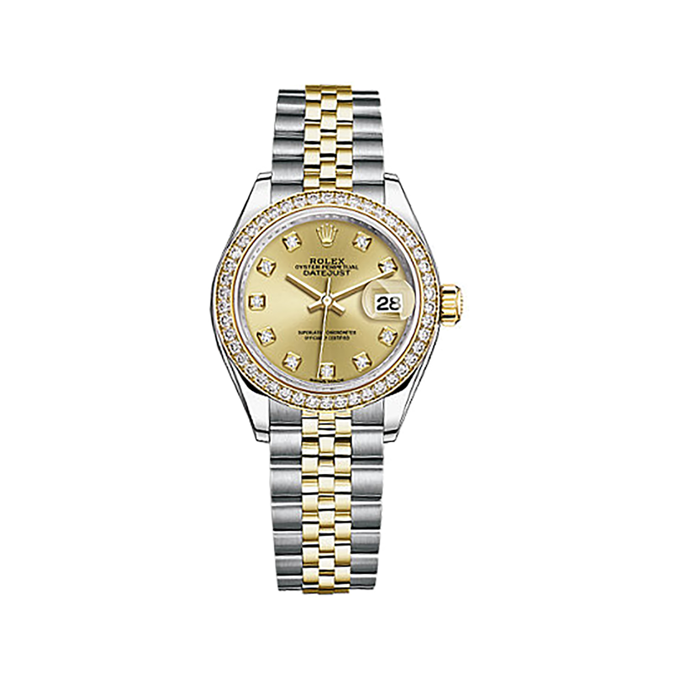 Lady-Datejust 28 279383RBR Gold & Stainless Steel & Diamonds Watch (Champagne Set with Diamonds) - Click Image to Close