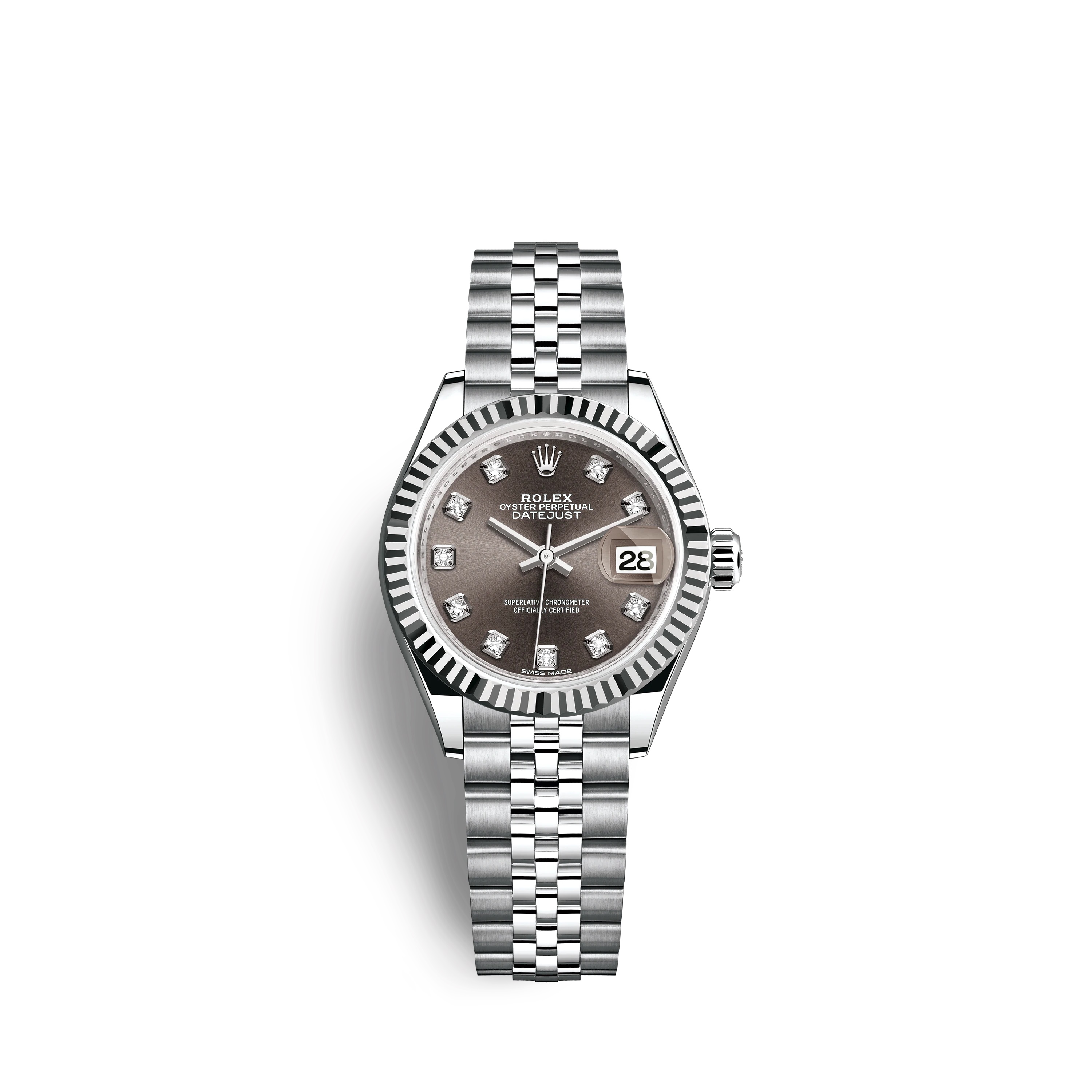 Lady-Datejust 28 279174 White Gold & Stainless Steel Watch (Dark Grey Set with Diamonds)