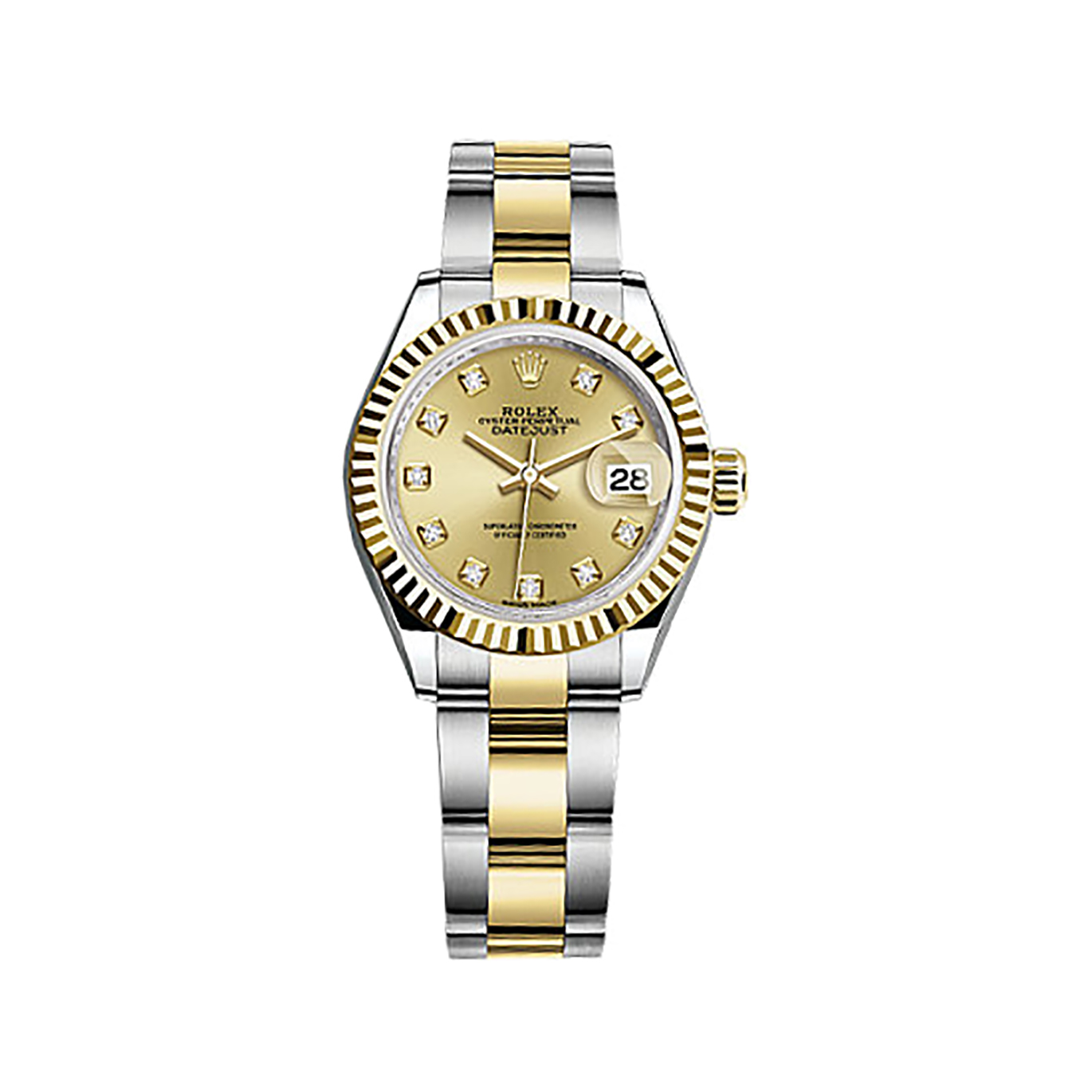 Lady-Datejust 28 279173 Gold & Stainless Steel Watch (Champagne Set with Diamonds) - Click Image to Close