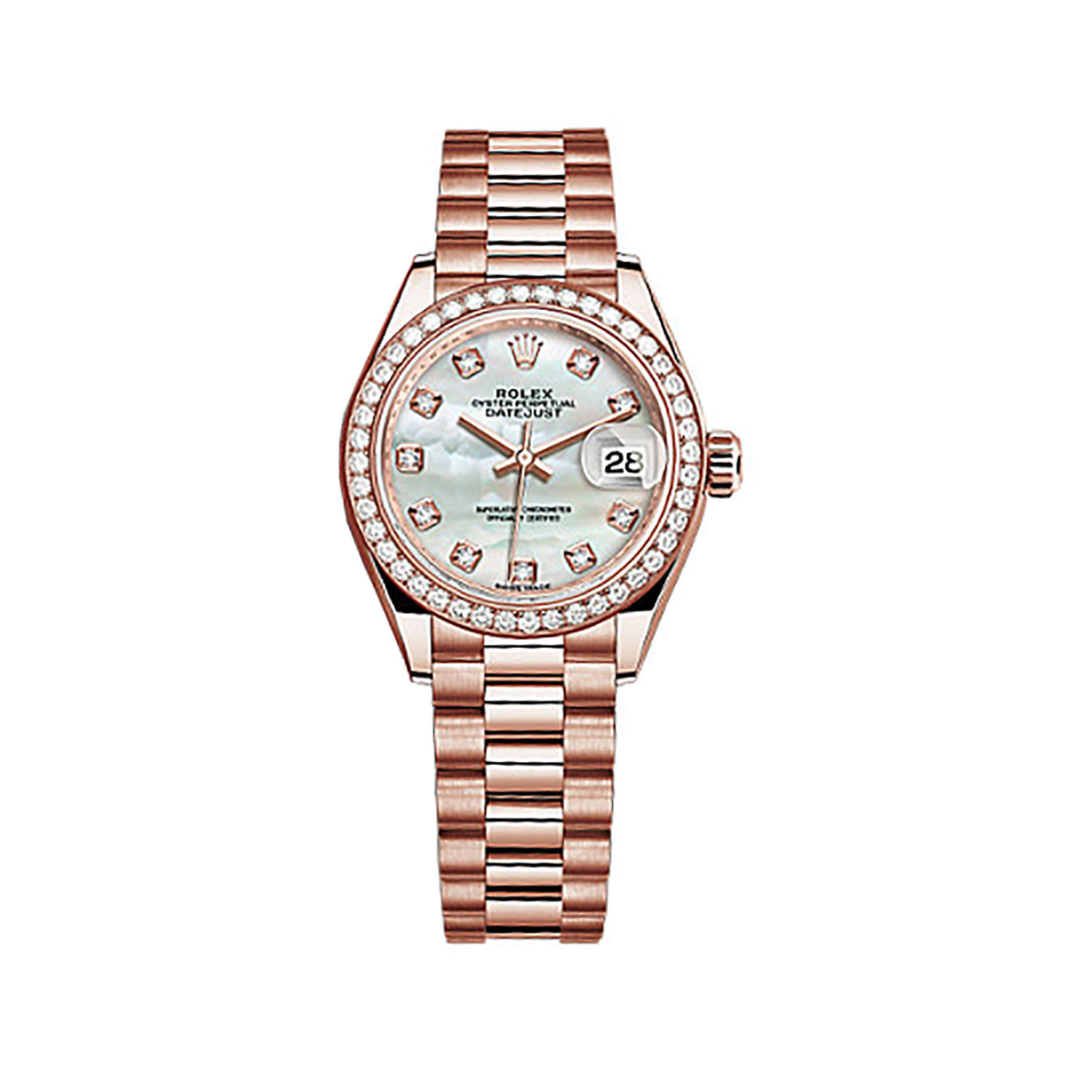 Lady-Datejust 28 279135RBR Rose Gold & Diamonds Watch (White Mother-of-pearl Set with Diamonds)