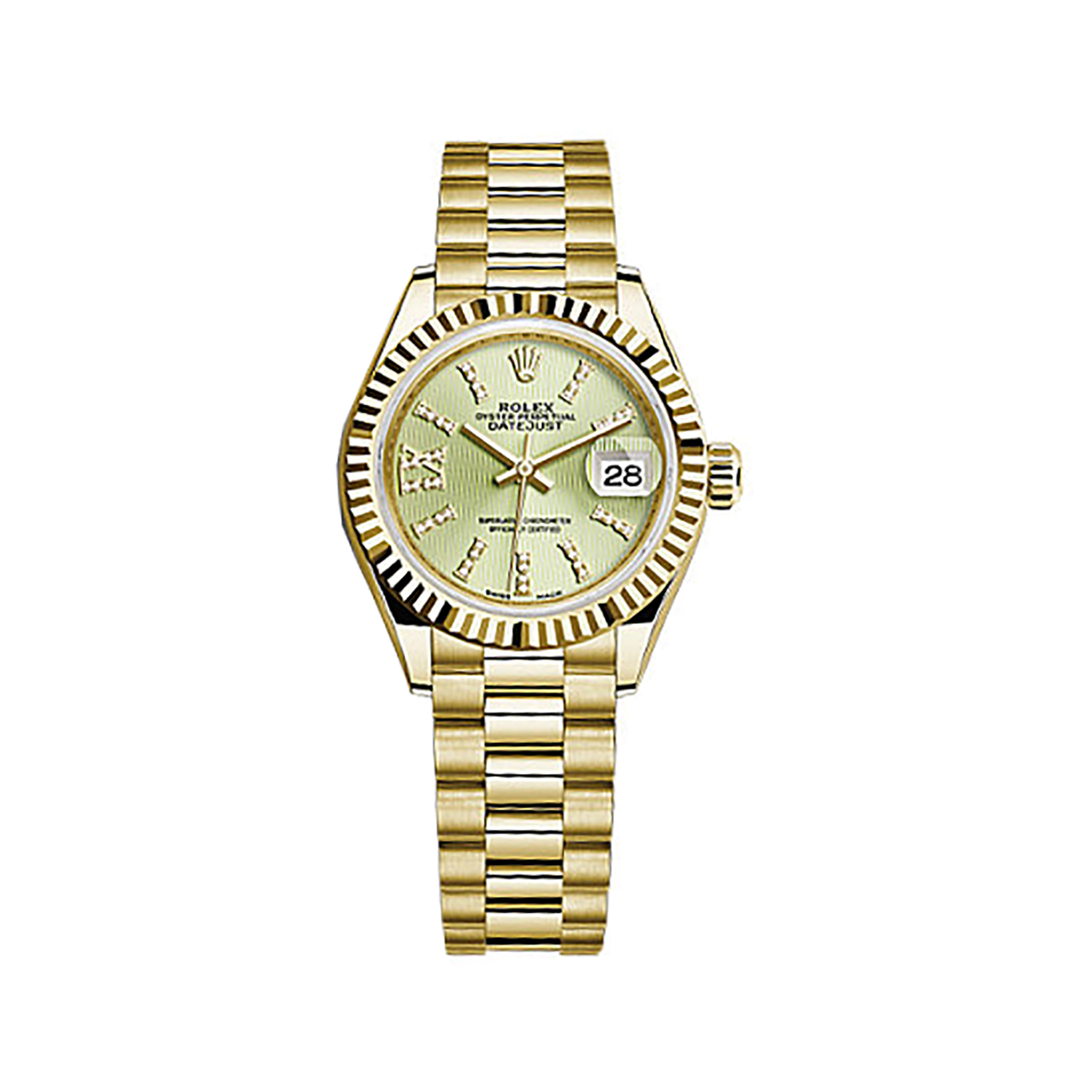 Lady-Datejust 28 279178 Gold Watch (Linden Set with Diamonds)