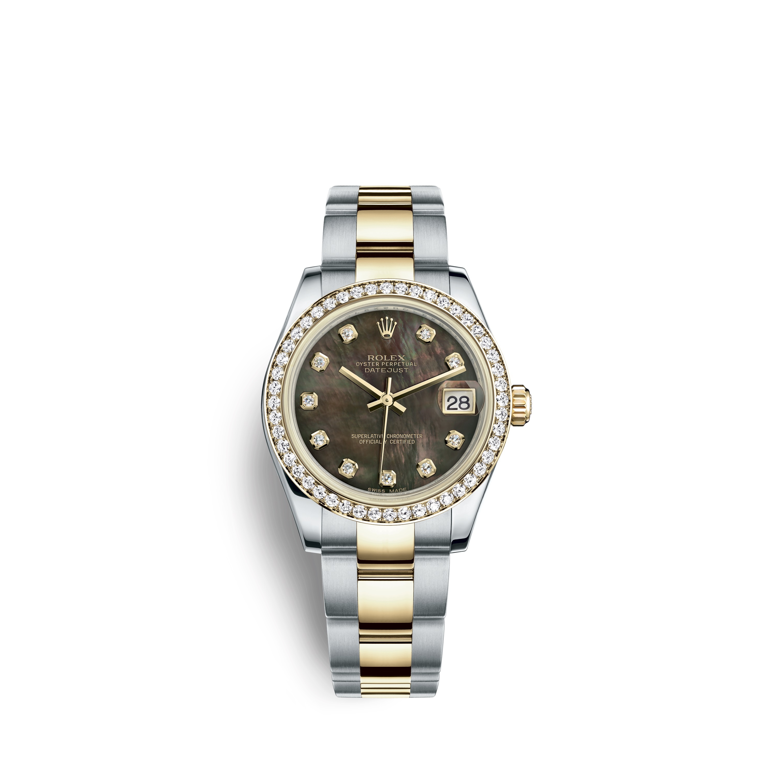 Datejust 31 178383 Gold and Stainless Steel Watch (Black Mother-of-Pearl Set with Diamonds)