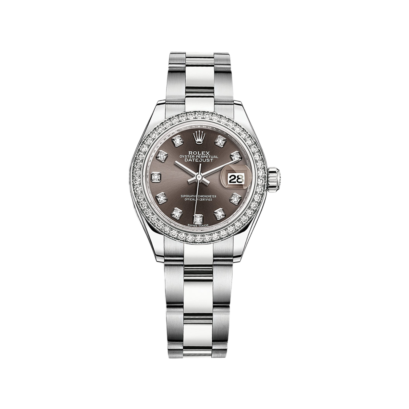 Lady-Datejust 28 279384RBR White Gold & Stainless Steel Watch (Dark Grey Set with Diamonds) - Click Image to Close