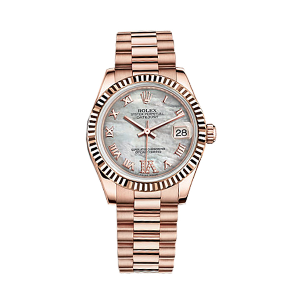 Datejust 31 178275f Rose Gold Watch (White Mother-of-Pearl Set with Diamonds)