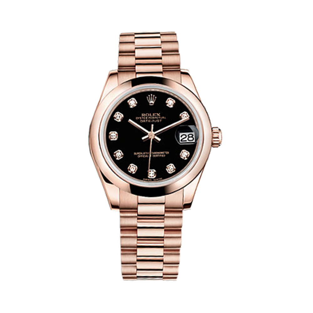 Datejust 31 178245f Rose Gold Watch (Black Set with Diamonds)