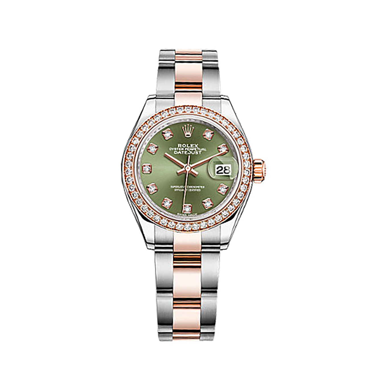 Lady-Datejust 28 279381RBR Rose Gold & Stainless Steel & Diamonds Watch (Olive Green Set with Diamonds)