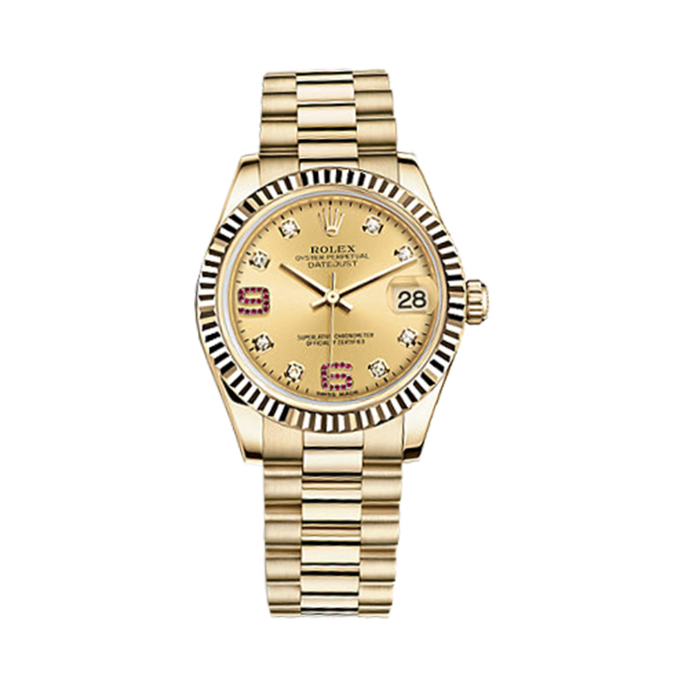 Datejust 31 178278 Gold Watch (Champagne Set with Diamonds and Rubies)