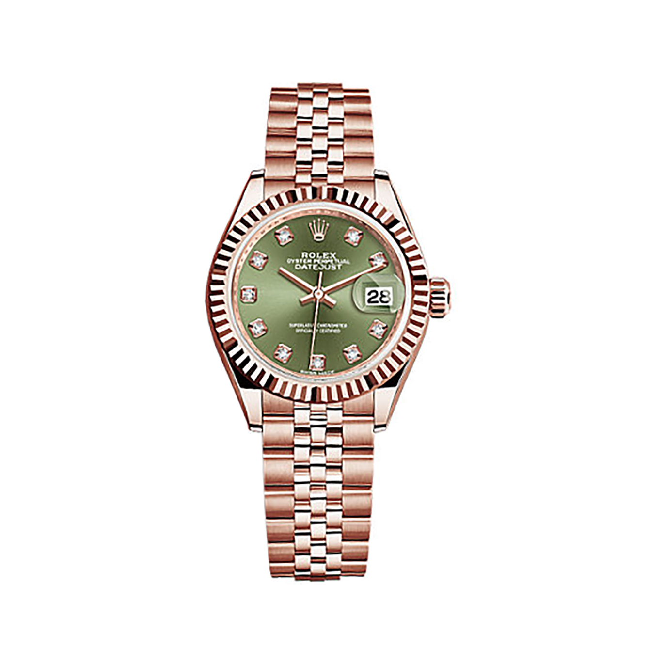 Lady-Datejust 28 279175 Rose Gold Watch (Olive Green Set with Diamonds)