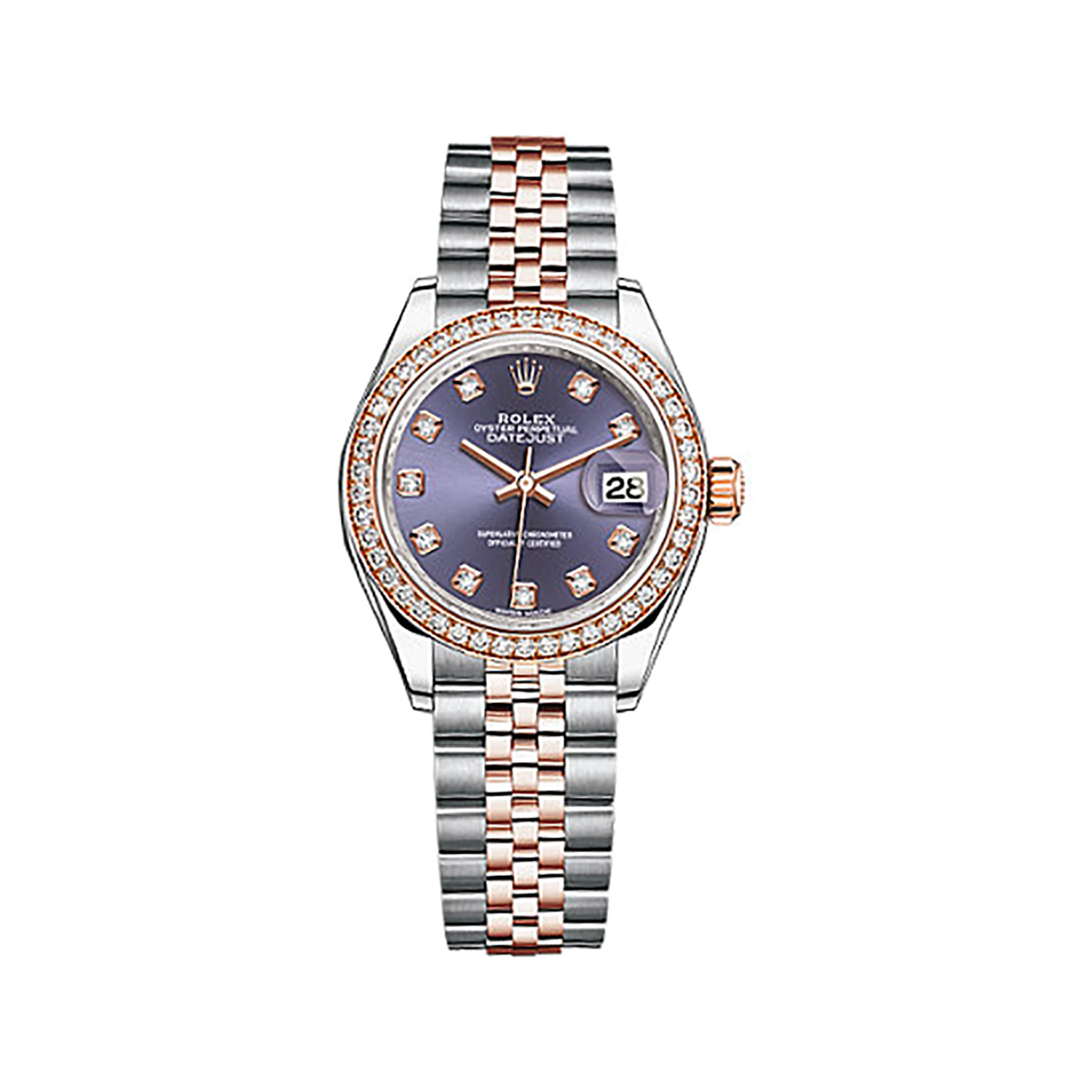 Lady-Datejust 28 279381RBR Rose Gold & Stainless Steel & Diamonds Watch (Aubergine Set with Diamonds)