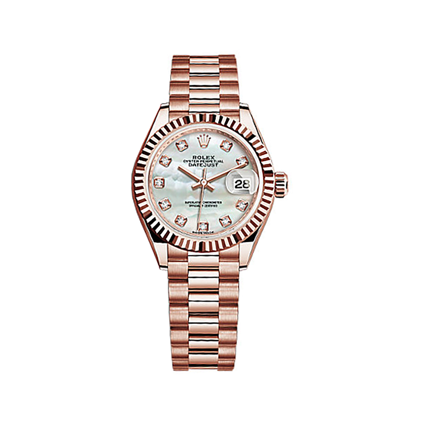 Lady-Datejust 28 279175 Rose Gold Watch (White Mother-of-pearl Set with Diamonds)