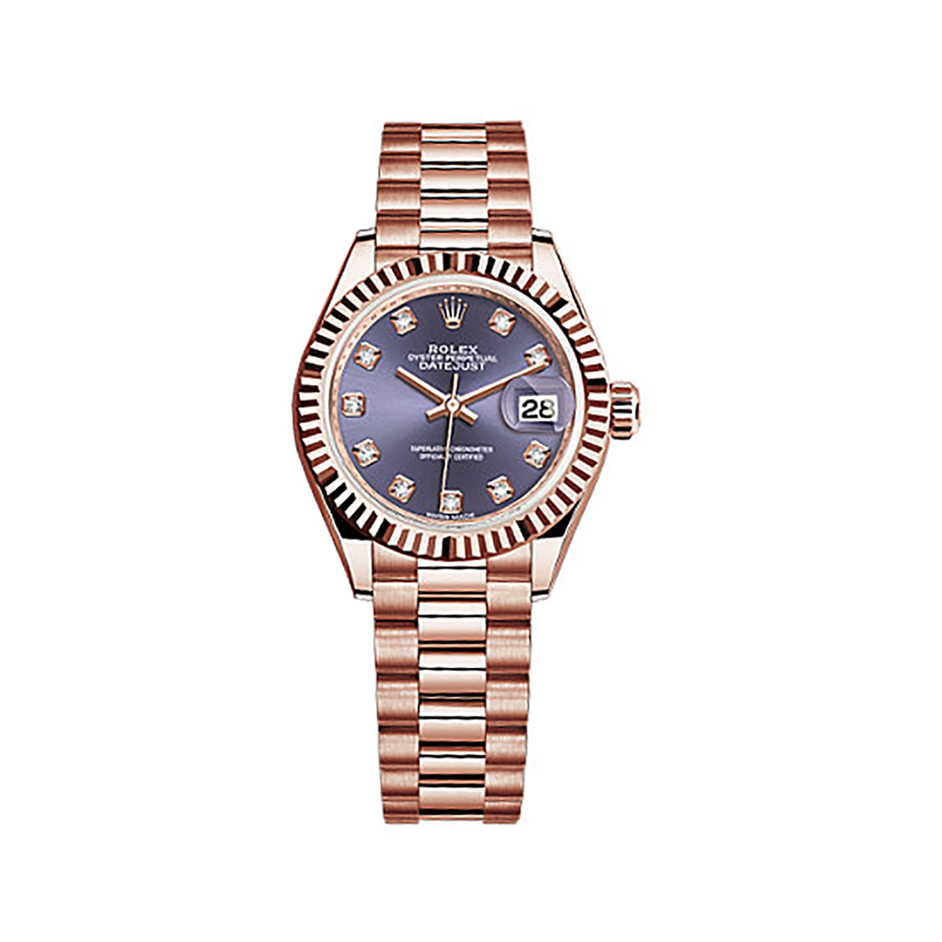 Lady-Datejust 28 279175 Rose Gold Watch (Aubergine Set with Diamonds)
