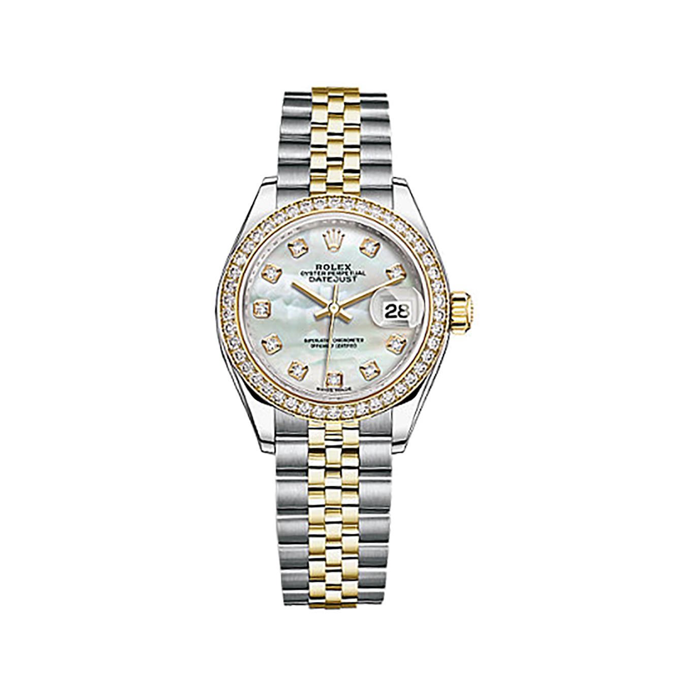Lady-Datejust 28 279383RBR Gold & Stainless Steel & Diamonds Watch (White Mother-of-pearl Set with Diamonds)