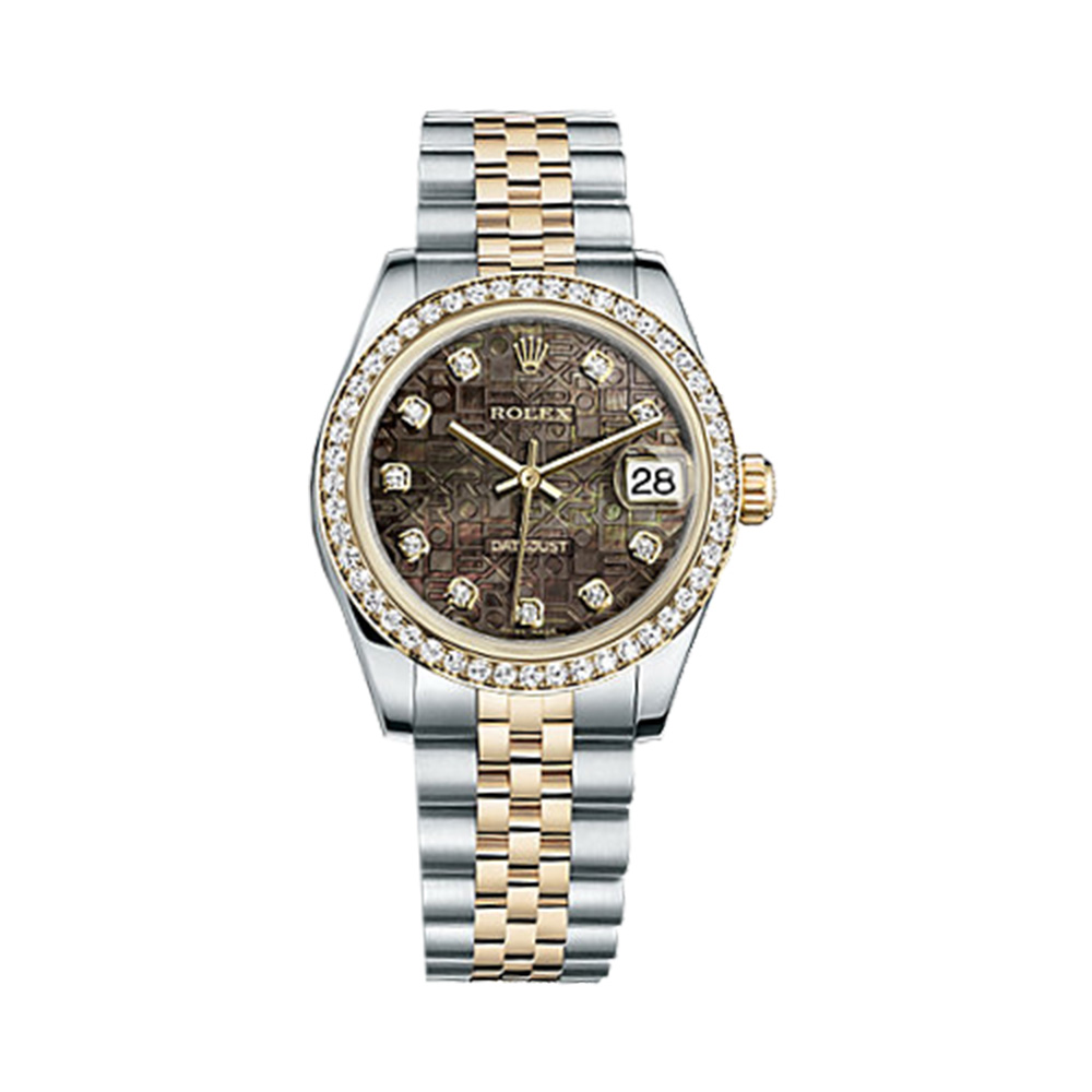 Datejust 31 178383 Gold & Stainless Steel Watch (Black Mother-of-Pearl Jubilee Design Set with Diamonds)