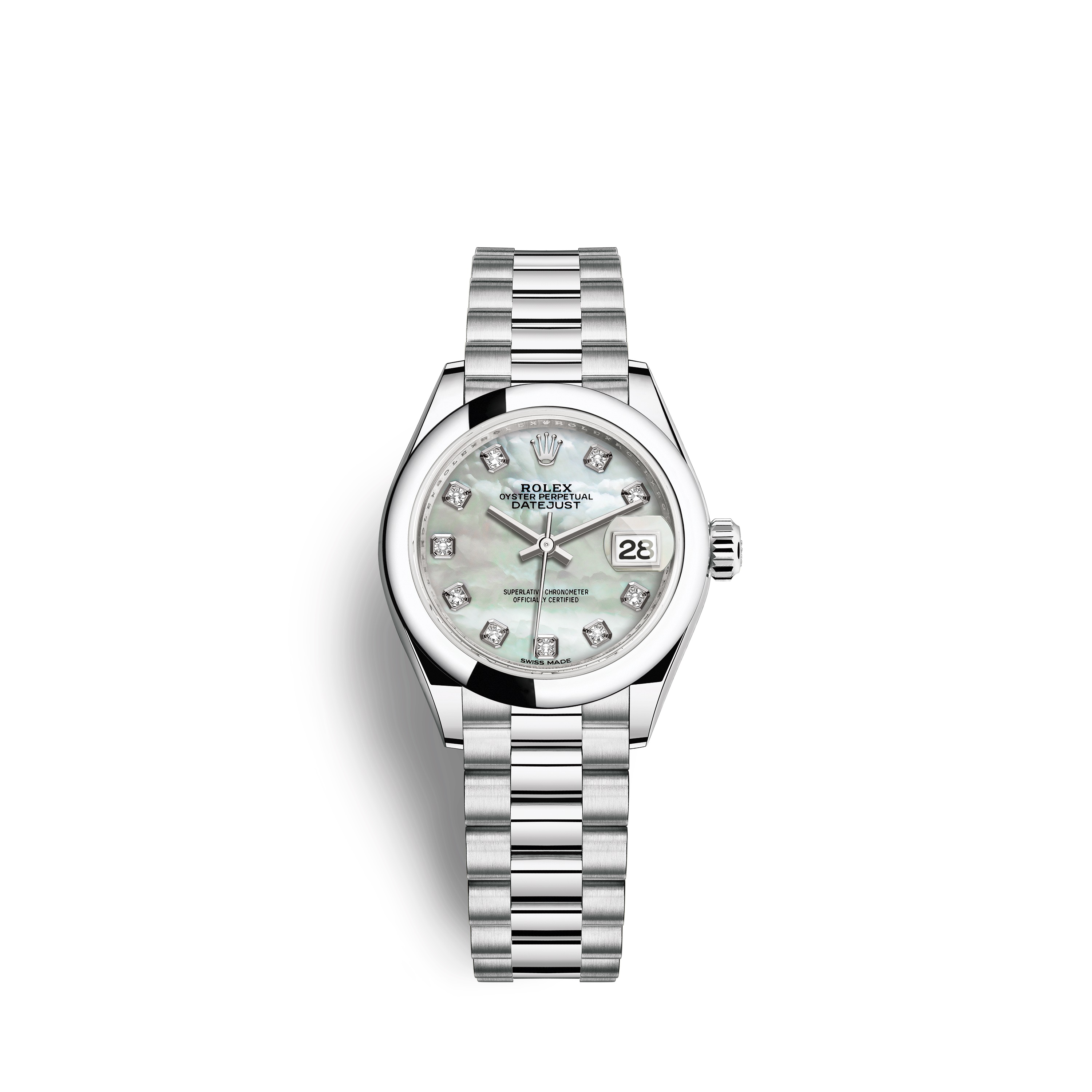 Lady-Datejust 28 279166 Platinum Watch (White Mother-of-Pearl Set with Diamonds)