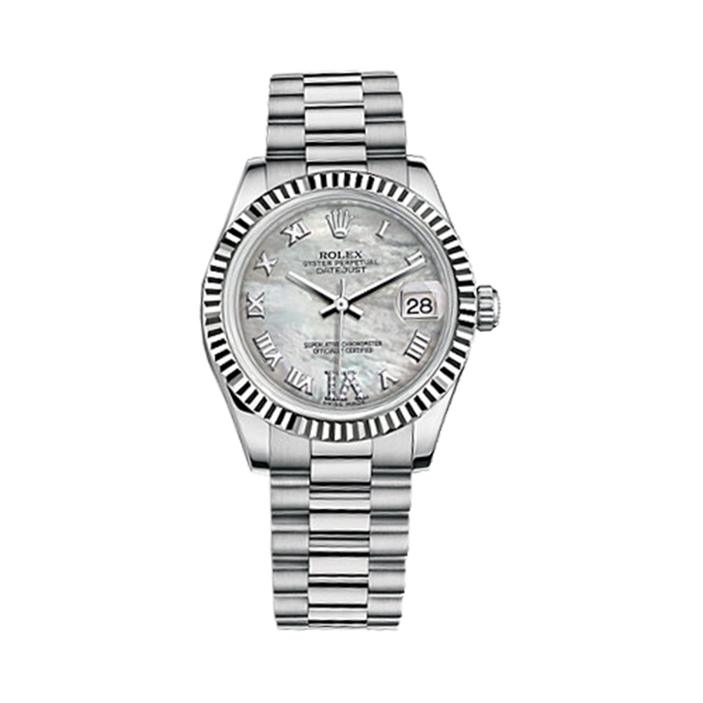 Datejust 31 178279 White Gold Watch (White Mother-of-Pearl Set with Diamonds)