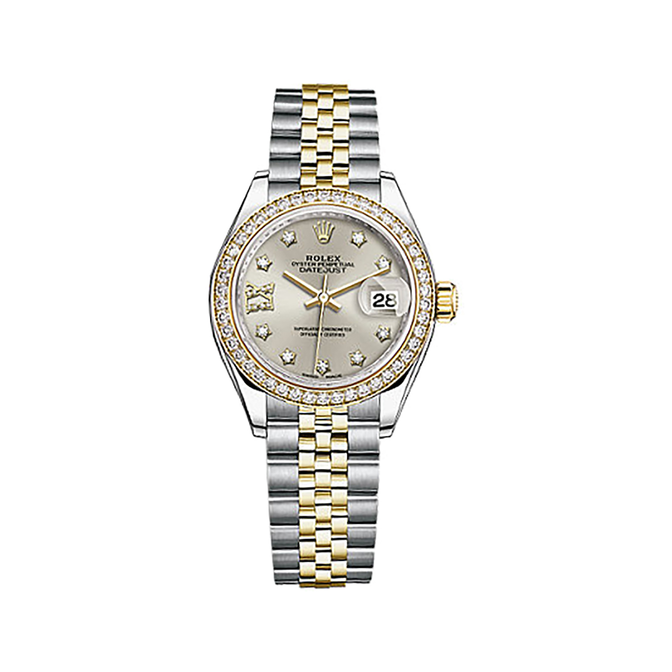 Lady-Datejust 28 279383RBR Gold & Stainless Steel & Diamonds Watch (Silver Set with Diamonds)