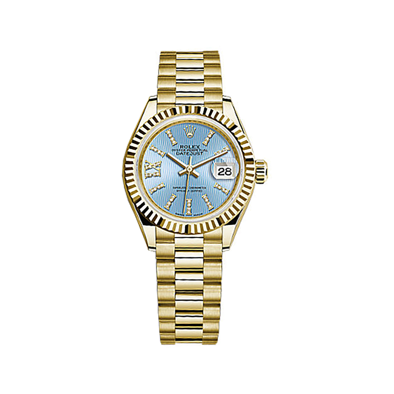 Lady-Datejust 28 279178 Gold Watch (Cornflower Blue Set with Diamonds)