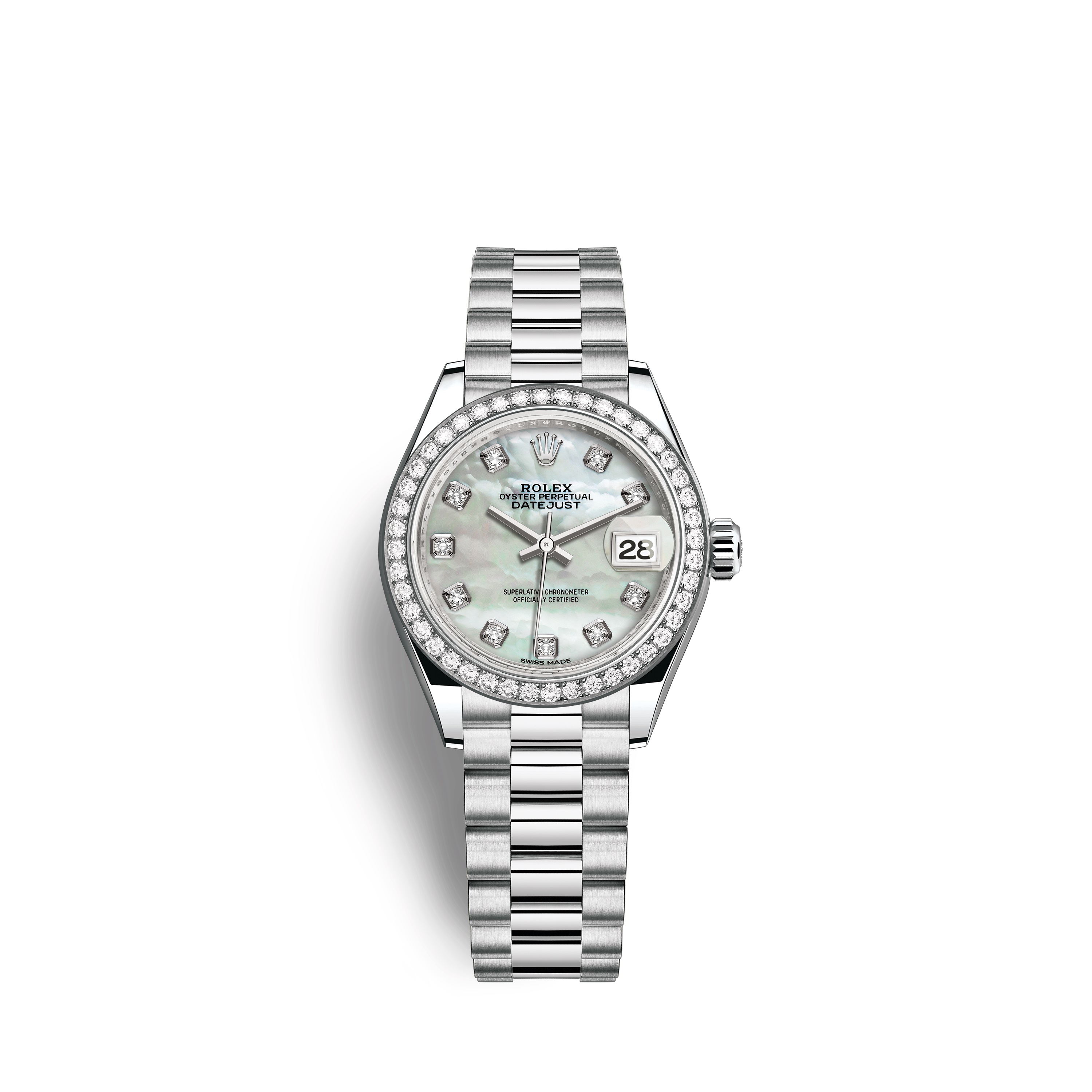 Lady-Datejust 28 279136RBR Platinum & Diamonds Watch (White Mother-of-Pearl Set with Diamonds)