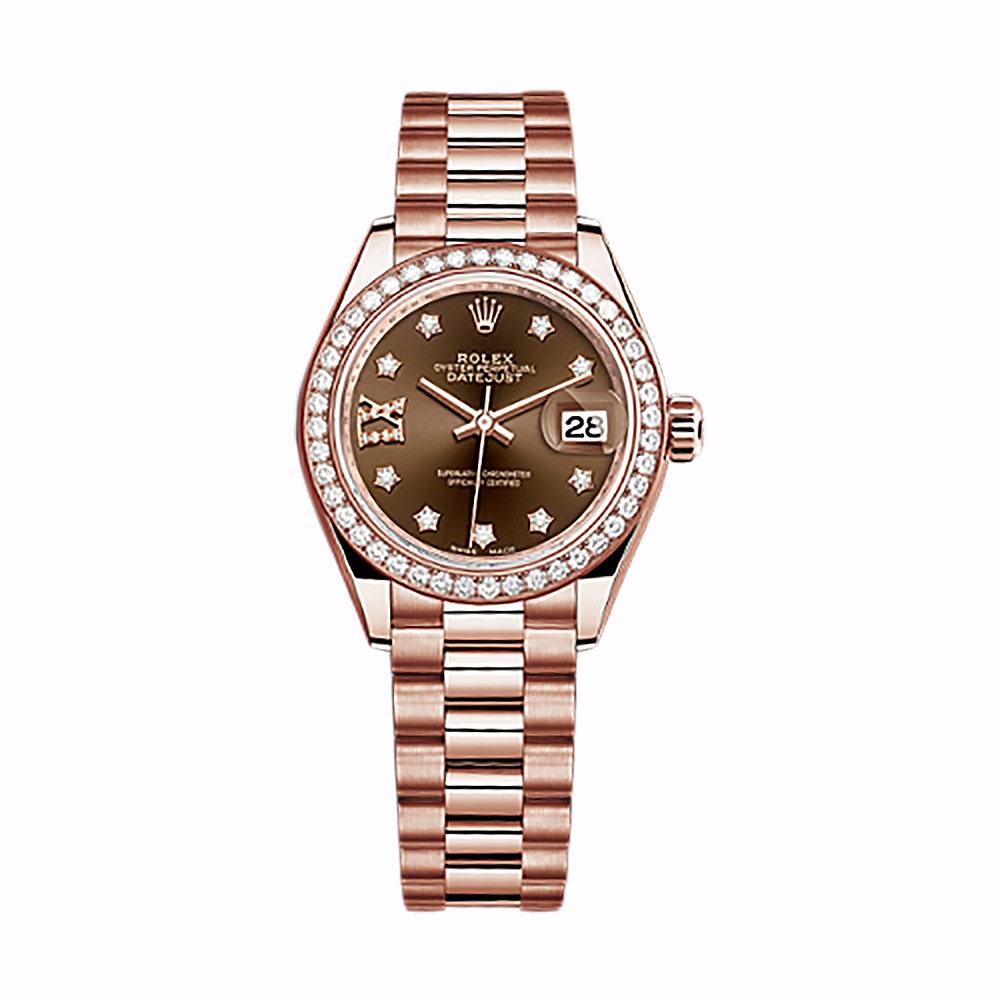 Lady-Datejust 28 279135RBR Rose Gold Watch (Chocolate Set with Diamonds)