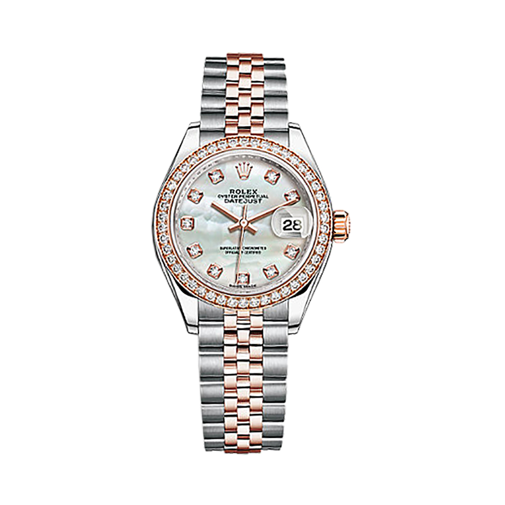 Lady-Datejust 28 279381RBR Rose Gold & Stainless Steel Watch (White Mother-of-Pearl Set with Diamonds)