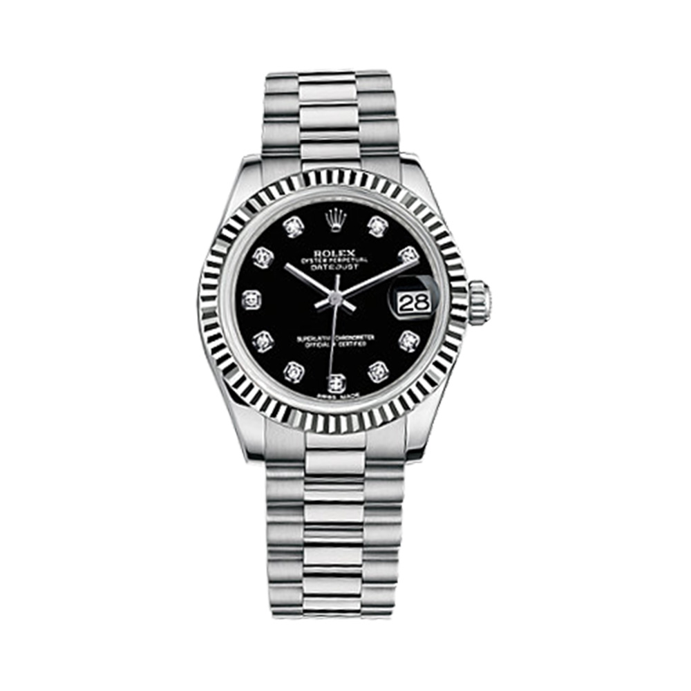 Datejust 31 178279 White Gold Watch (Black Set with Diamonds)