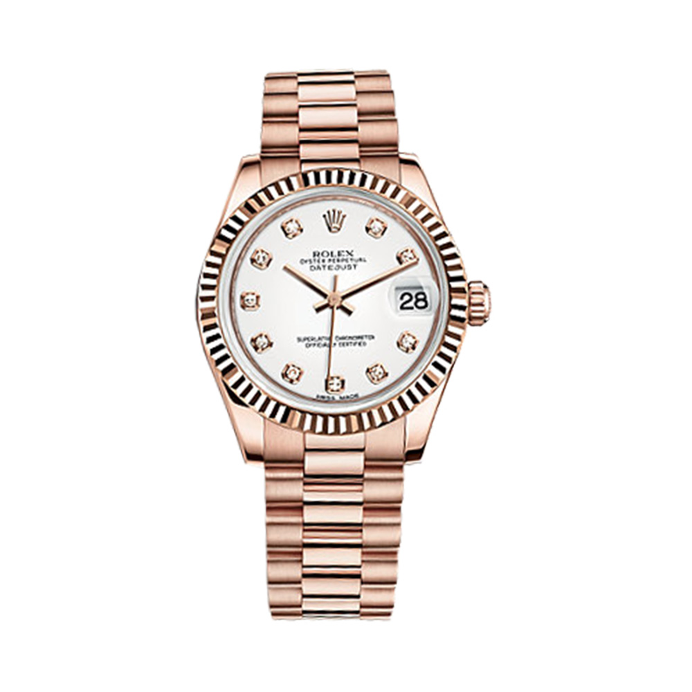 Datejust 31 178275f Rose Gold Watch (White Set with Diamonds)