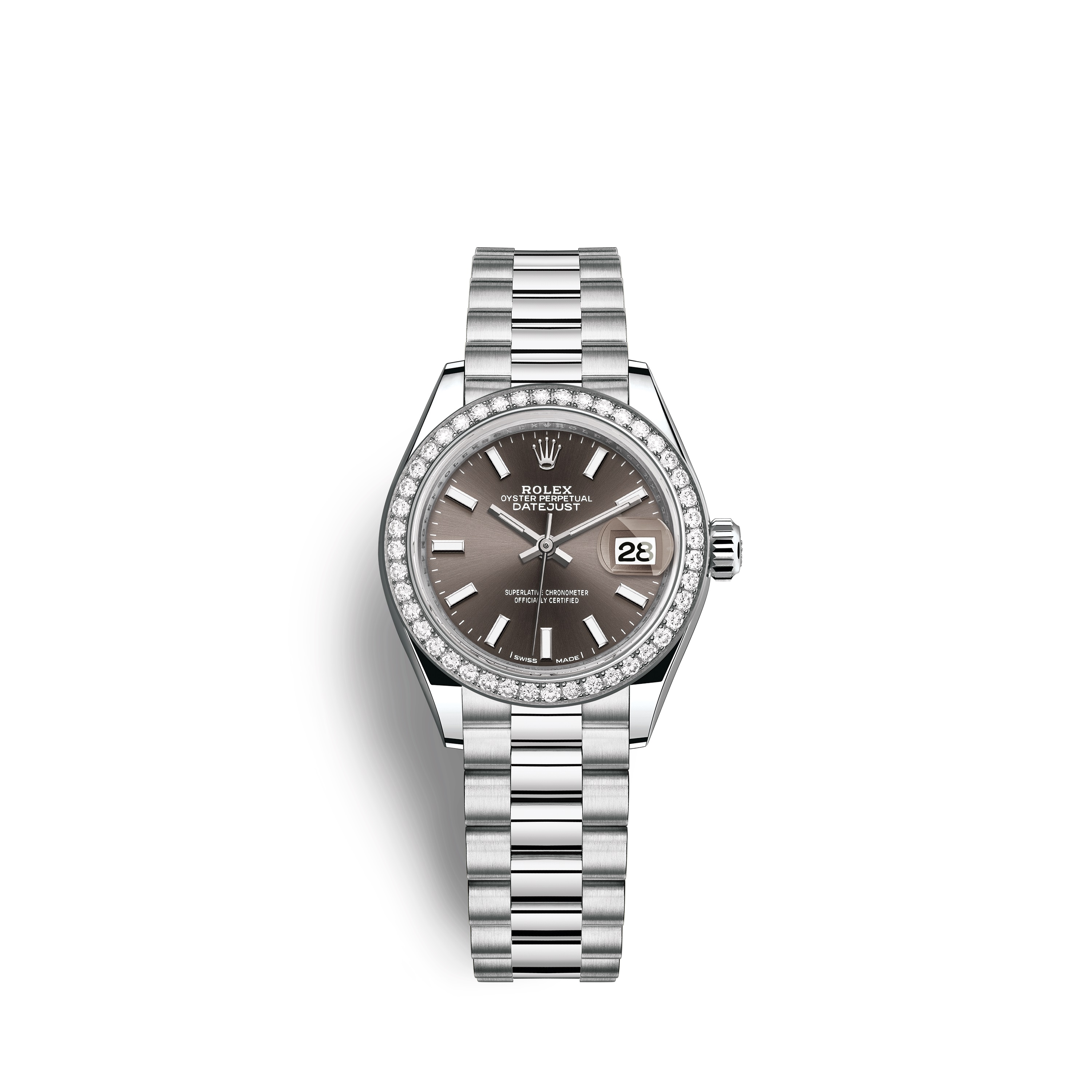 Lady-Datejust 28 279136RBR Platinum & Diamonds Watch (Dark Grey)