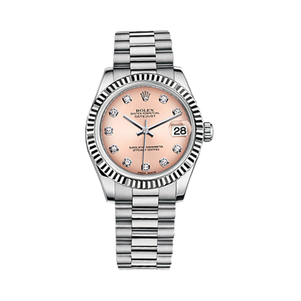 Datejust 31 178279 White Gold Watch (Pink Set with Diamonds) - Click Image to Close