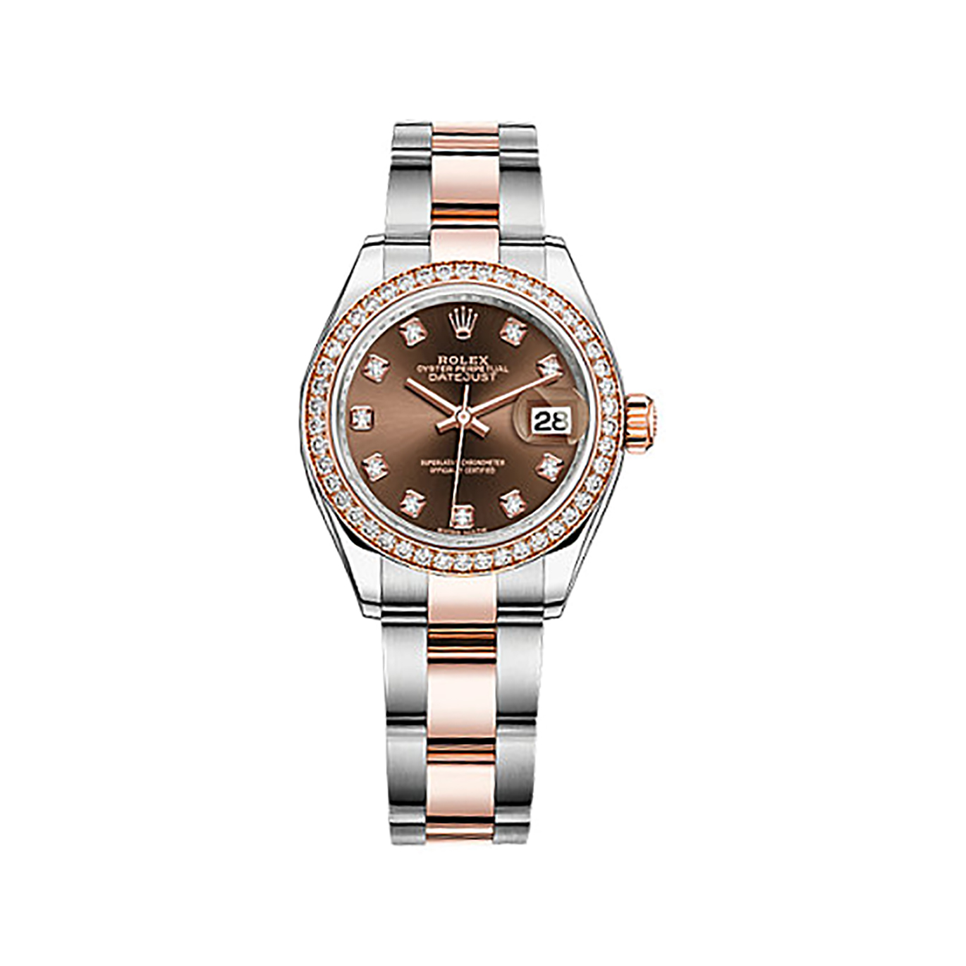 Lady-Datejust 28 279381RBR Rose Gold & Stainless Steel & Diamonds Watch (Chocolate Set with Diamonds)