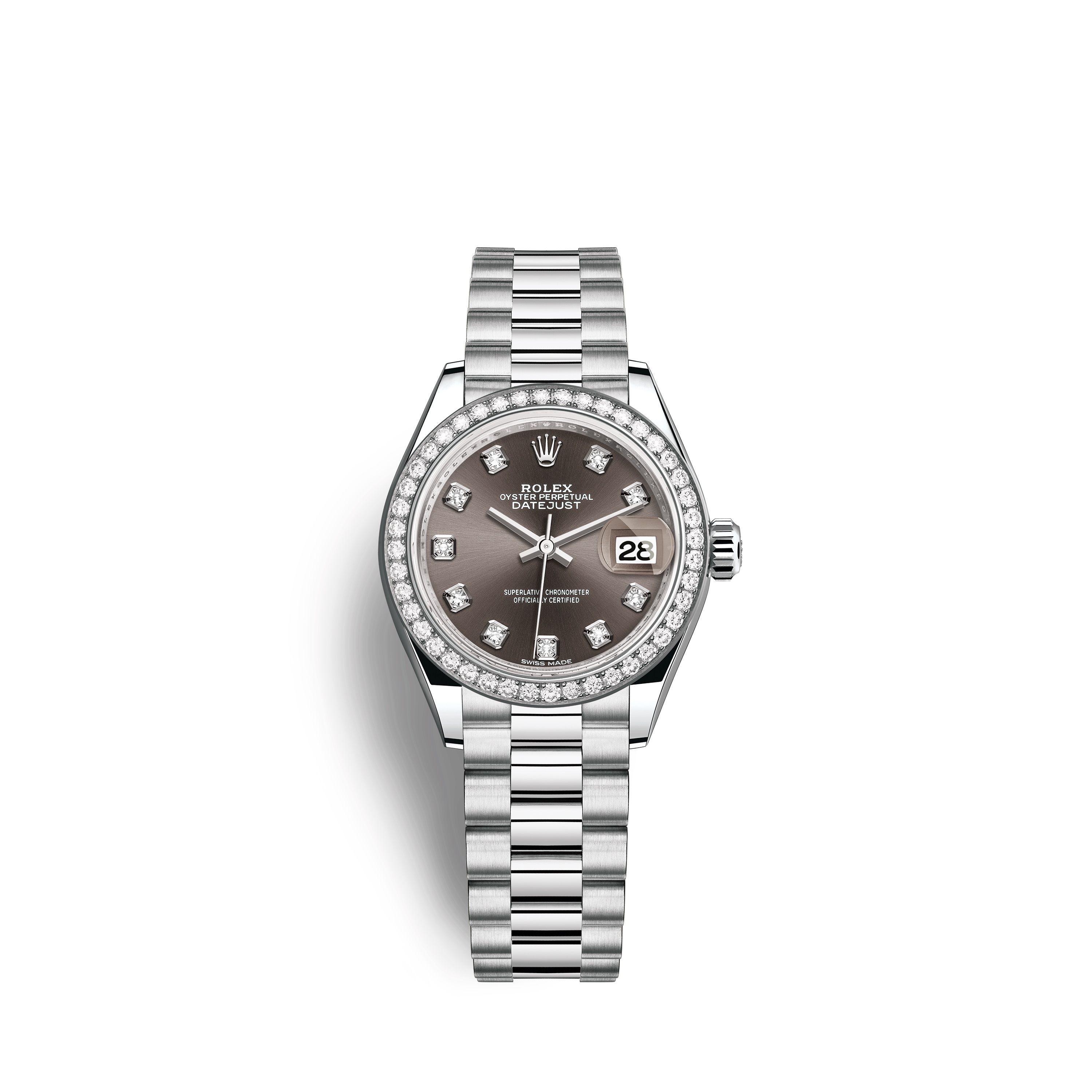 Lady-Datejust 28 279136RBR Platinum & Diamonds Watch (Dark Grey Set with Diamonds)