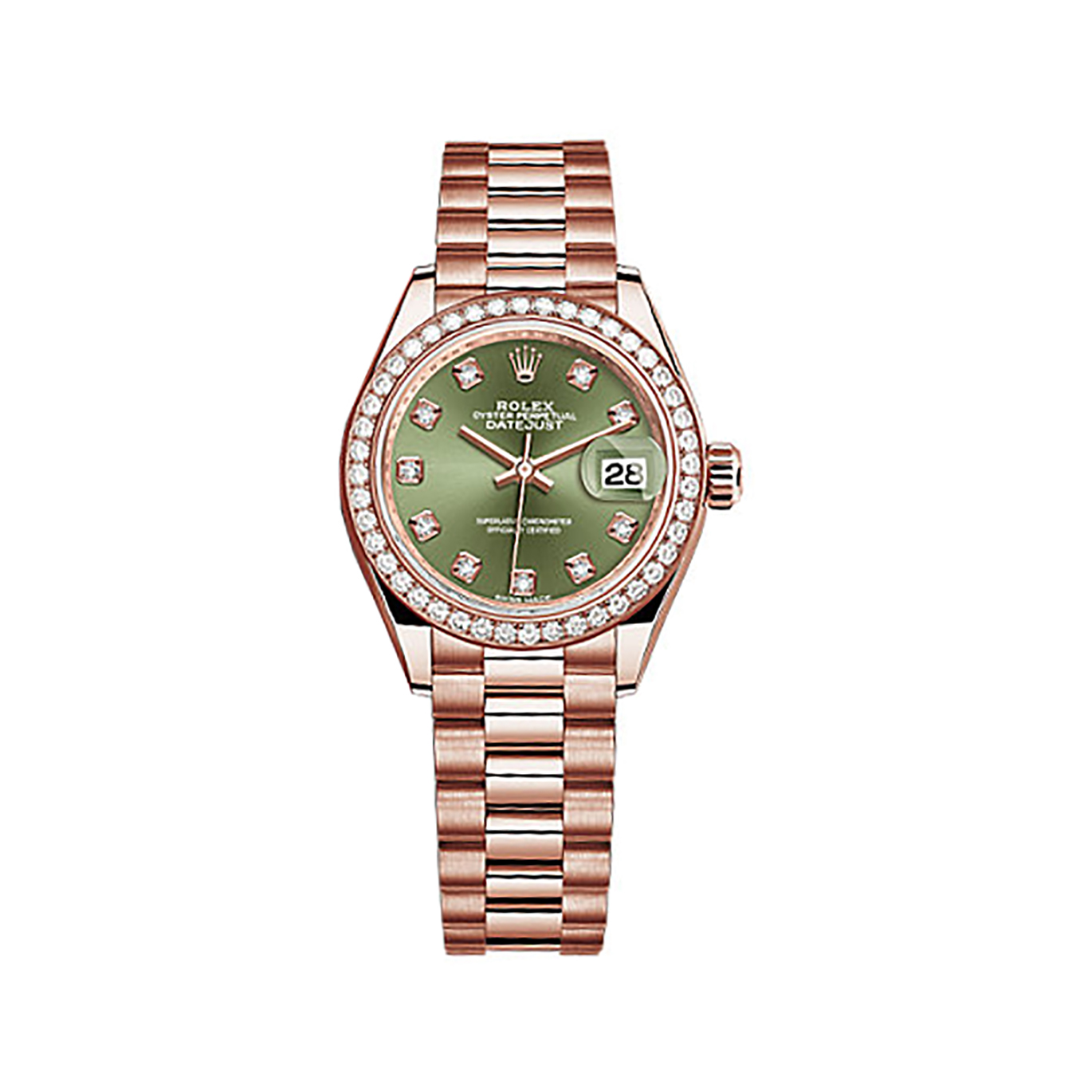 Lady-Datejust 28 279135RBR Rose Gold & Diamonds Watch (Olive Green Set with Diamonds)