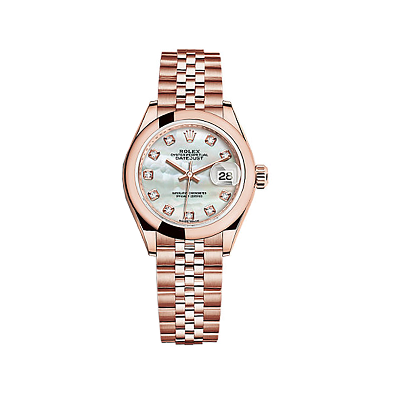 Lady-Datejust 28 279165 Rose Gold Watch (White Mother-of-pearl Set with Diamonds)