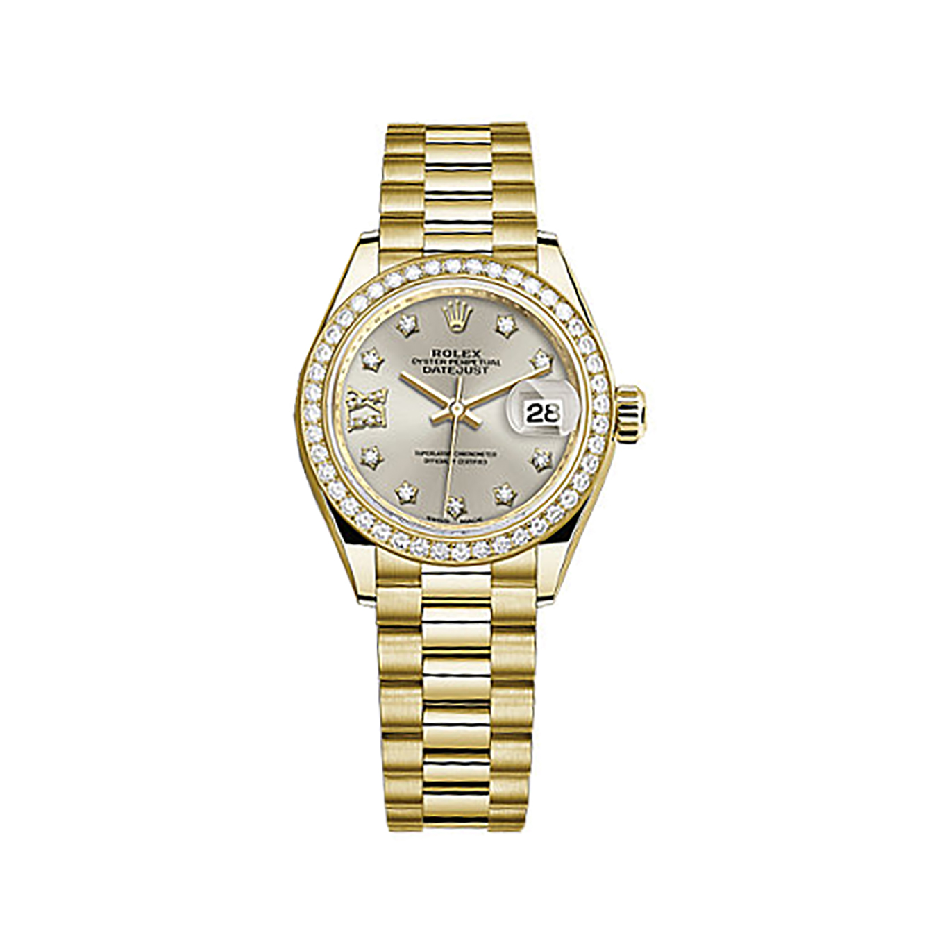 Lady-Datejust 28 279138RBR Gold & Diamonds Watch (Silver Set with Diamonds)