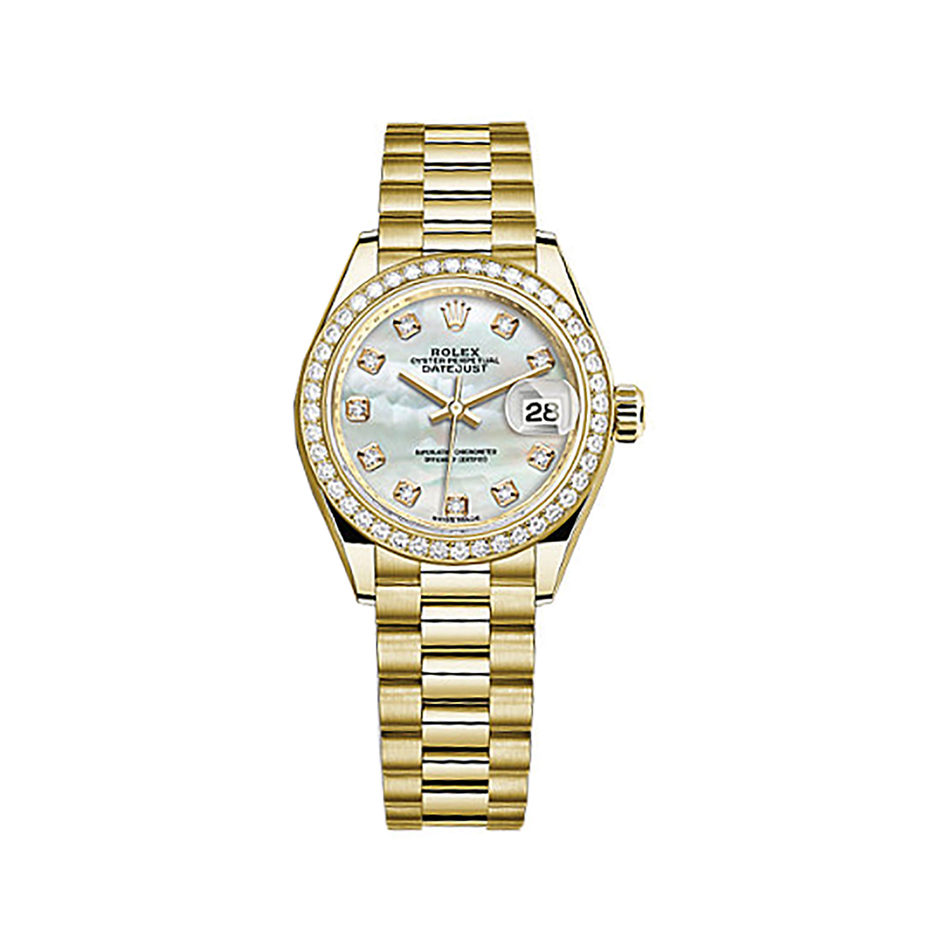 Lady-Datejust 28 279138RBR Gold & Diamonds Watch (White Mother-of-pearl Set with Diamonds)
