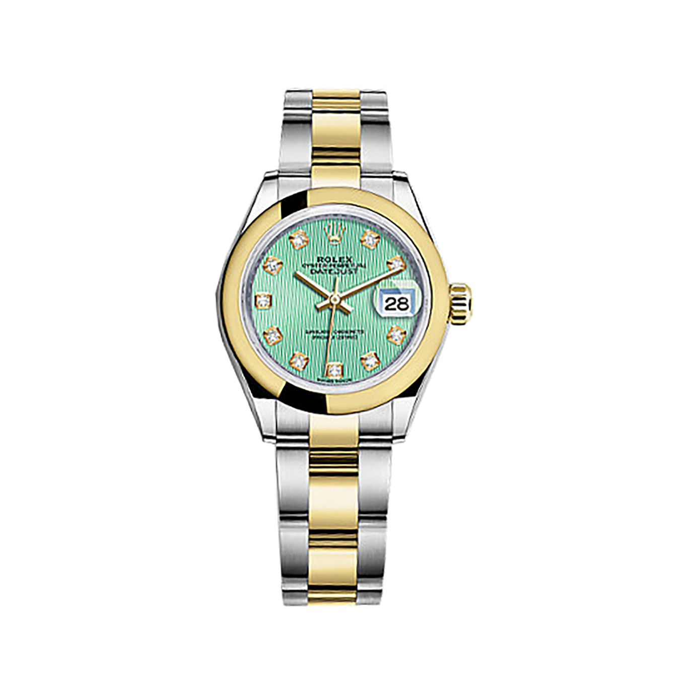 Lady-Datejust 28 279163 Gold & Stainless Steel Watch (Mint Green Set with Diamonds)
