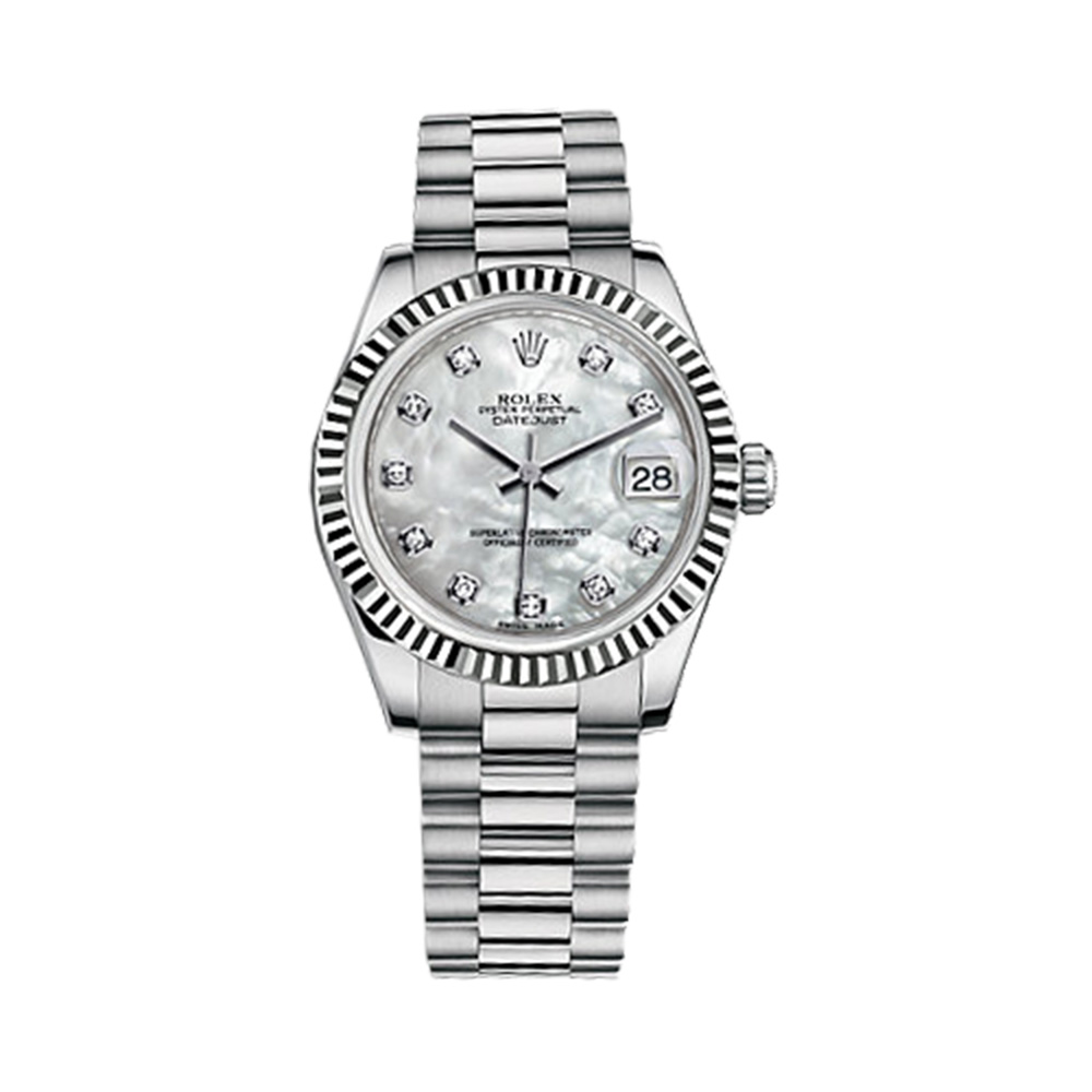 Datejust 31 178279 White Gold Watch (White Mother-of-Pearl Set with Diamonds)