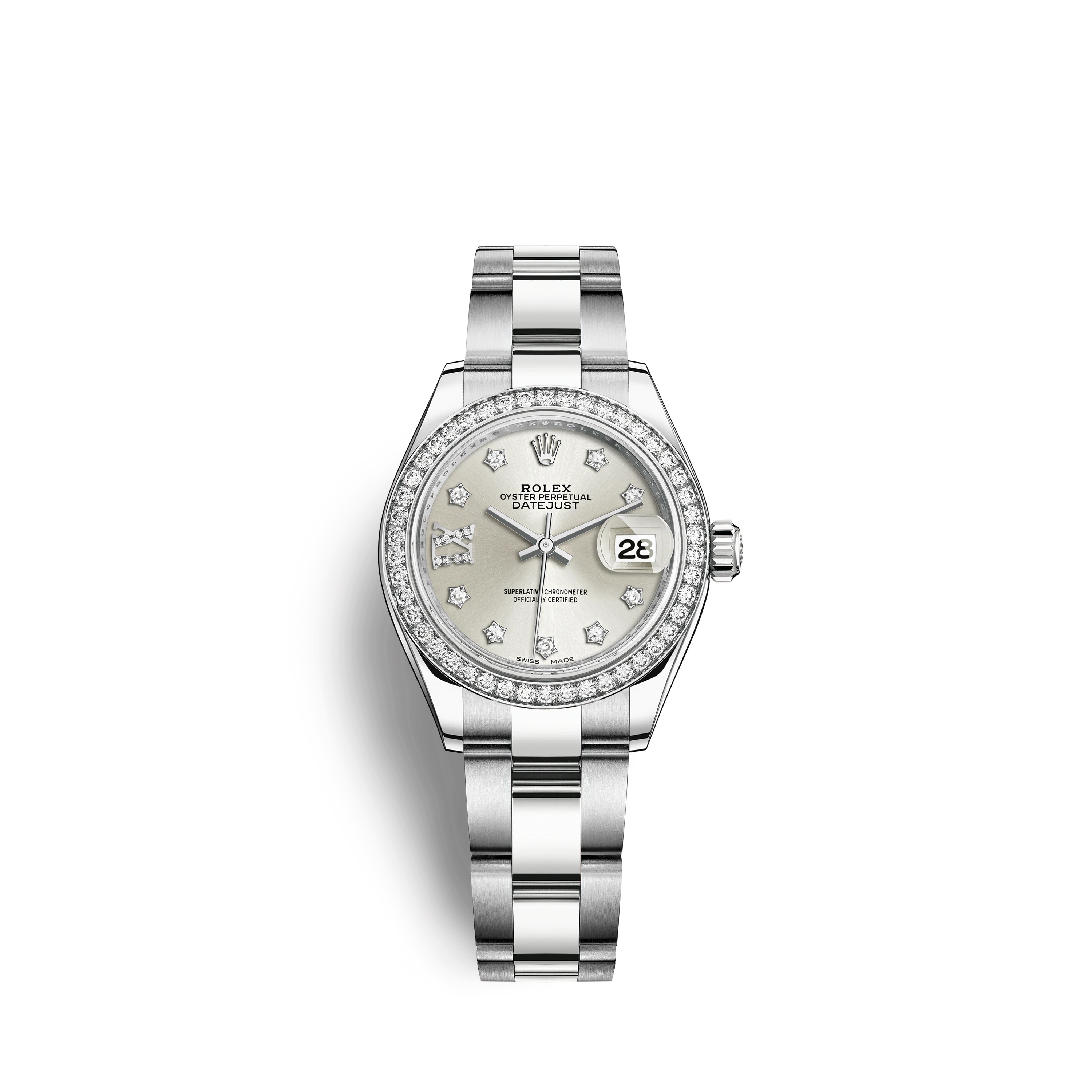 Lady-Datejust 28 279384RBR White Gold & Stainless Steel Watch (Silver Set with Diamonds)
