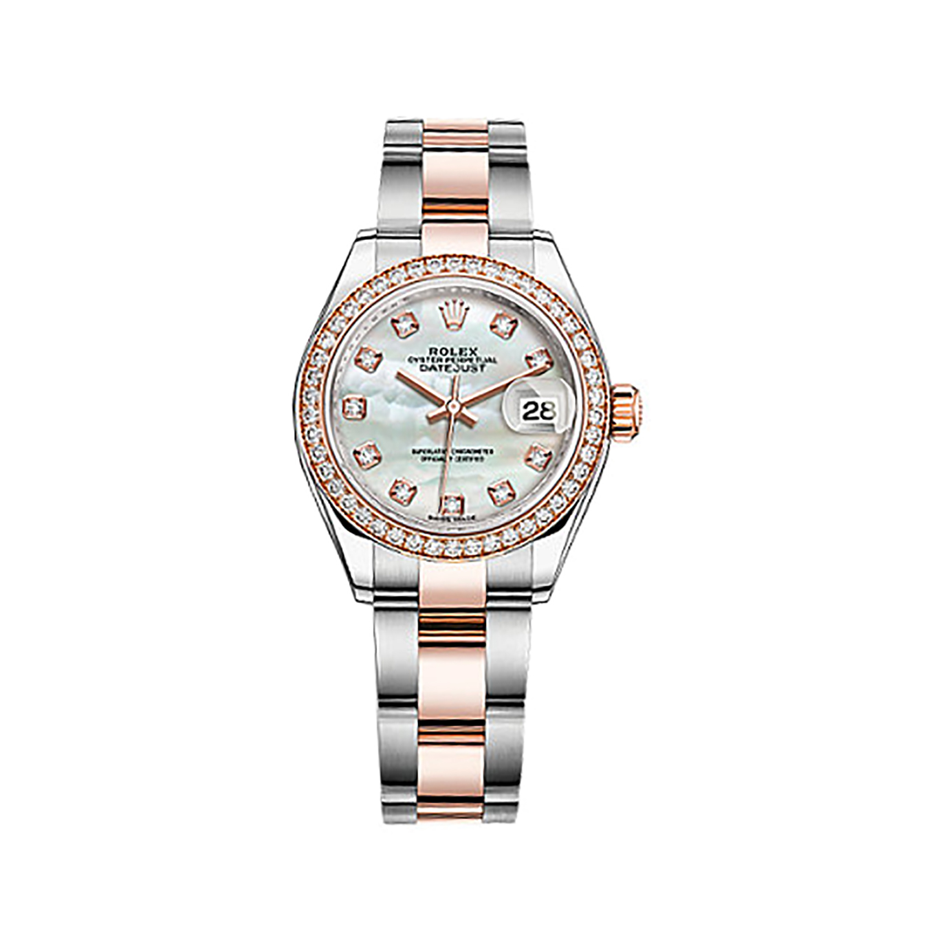 Lady-Datejust 28 279381RBR Rose Gold & Stainless Steel & Diamonds Watch (White Mother-of-pearl Set with Diamonds)